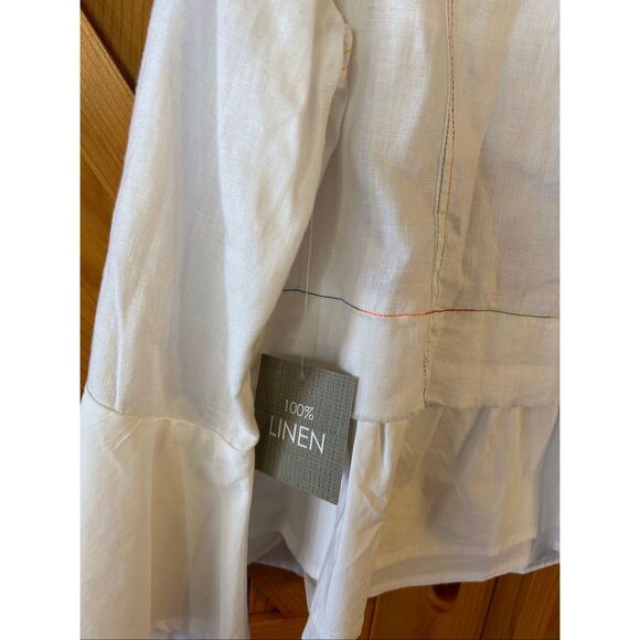 For Cynthia 100% Linen Button Up White Top Ruffled Hem NWT Size PS (6203) - Picture 7 of 7